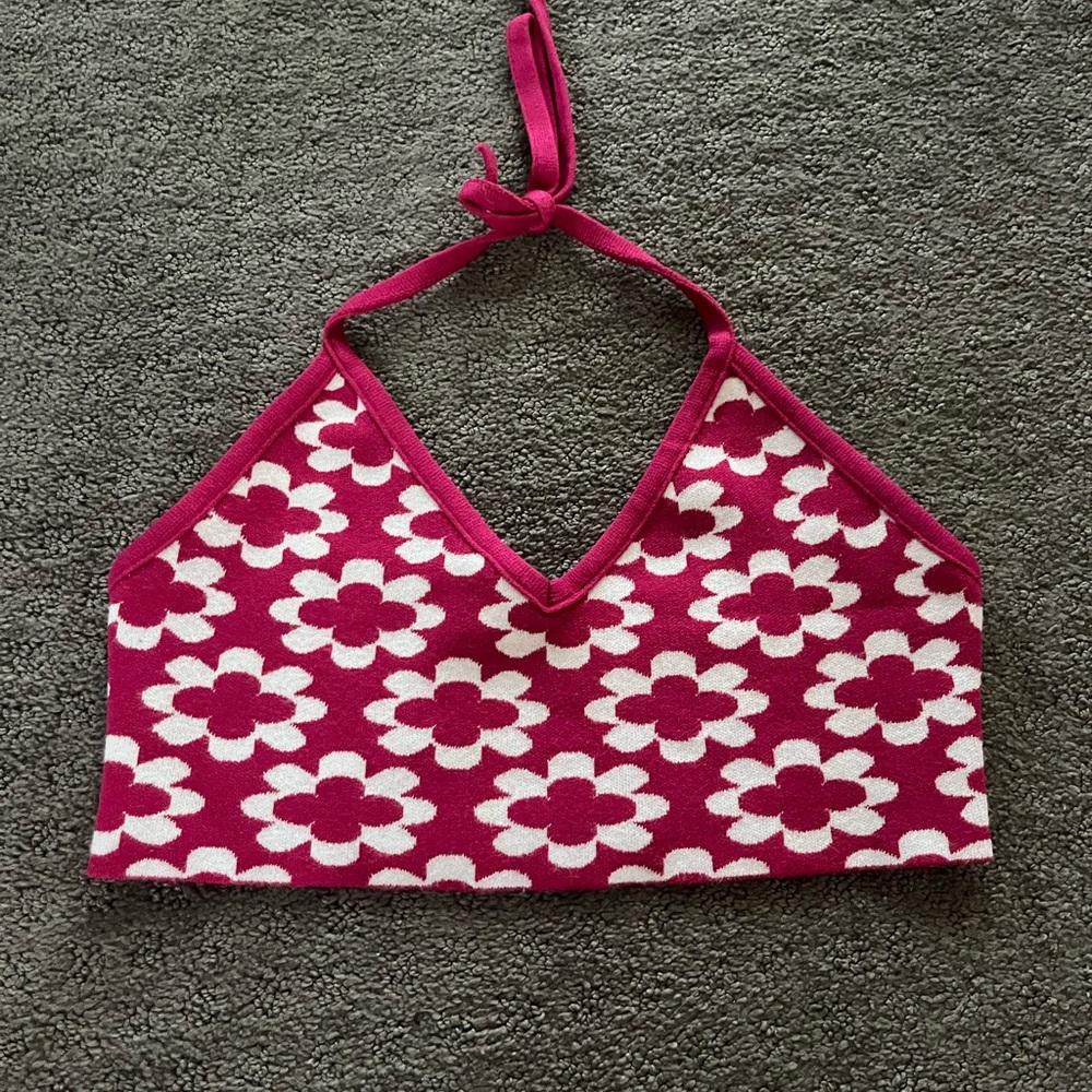 Debut Pink and White Heart Crop Top